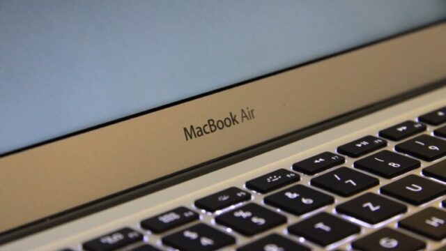macbook air grey logo on laptop